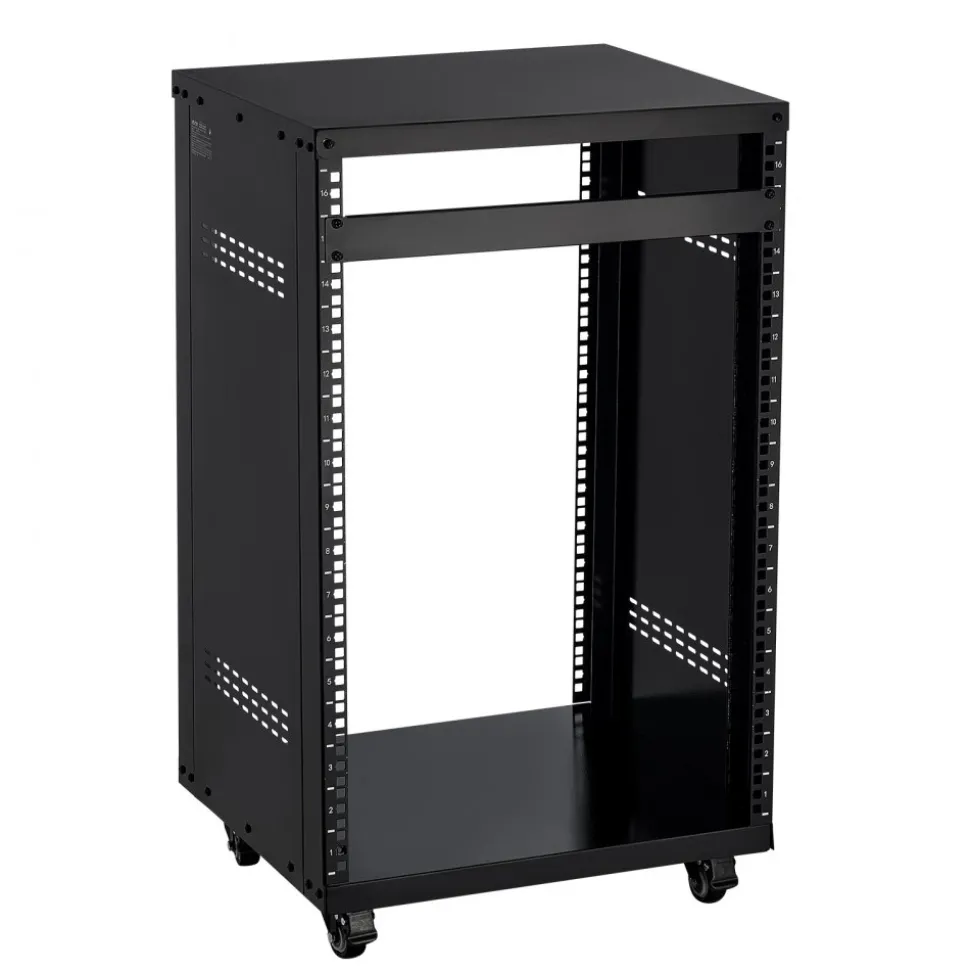 VEVOR 16U AV Rack, 200 lbs Max Capacity, Home Recording Studio Rack with Lockable Caster Wheels, Open Frame Server Cabinet, Special Vent Design, for 19-Inch Audio Video Musical & IT Equipment Mounting