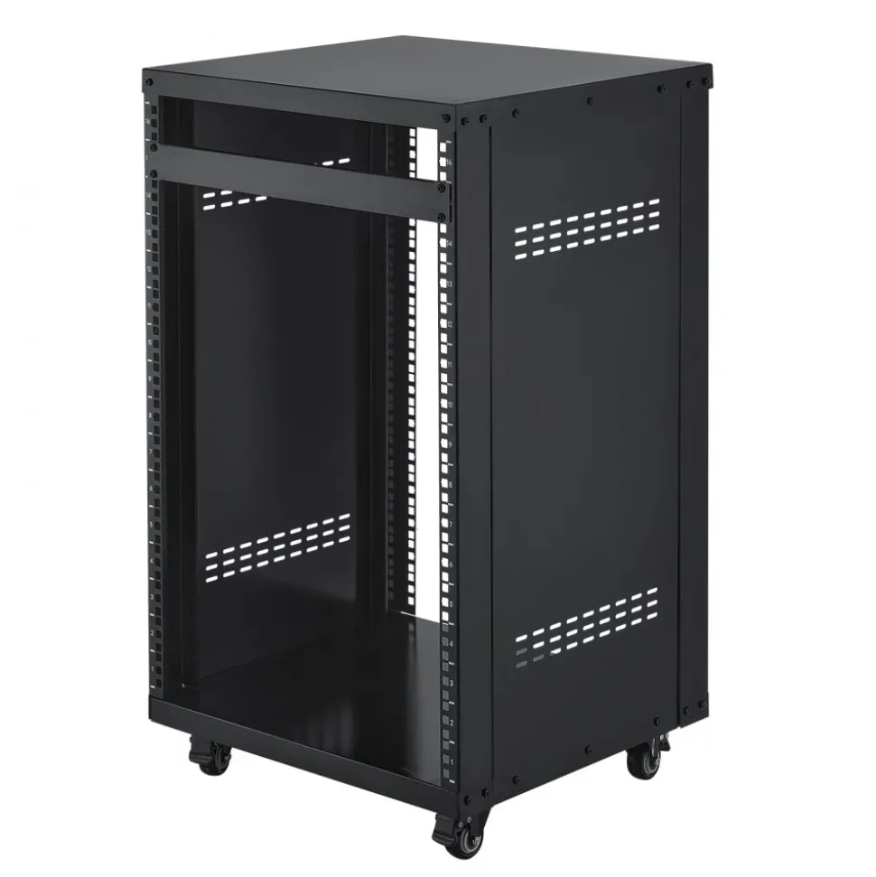 VEVOR 16U AV Rack, 200 lbs Max Capacity, Home Recording Studio Rack with Lockable Caster Wheels, Open Frame Server Cabinet, Special Vent Design, for 19-Inch Audio Video Musical & IT Equipment Mounting