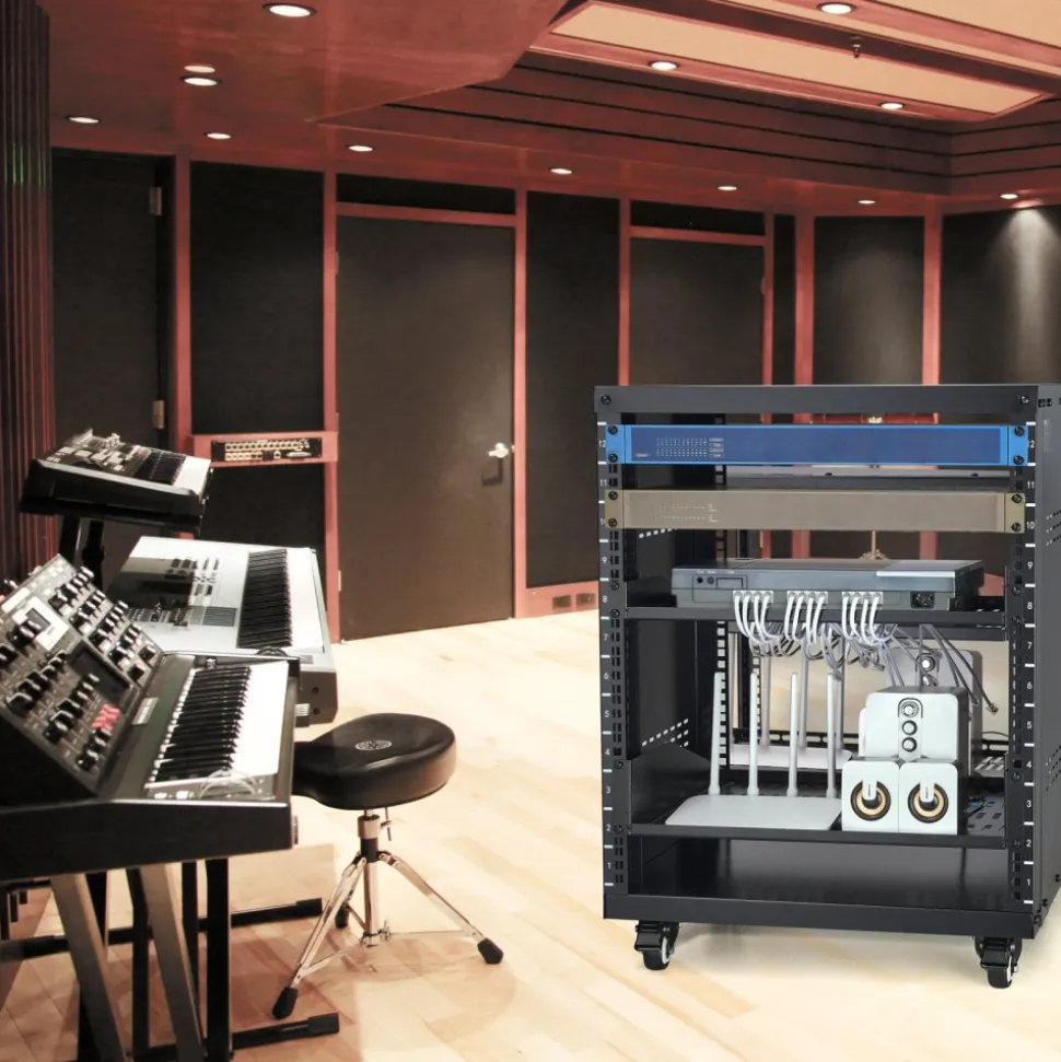VEVOR 12U AV Rack Stand, 300 lbs Capacity, Network Stereo Recording Studio Rack with Lockable Caster Wheels Round & Square Holes, Special Vents for 19" Audio Video Musical & IT Equipment Mounting