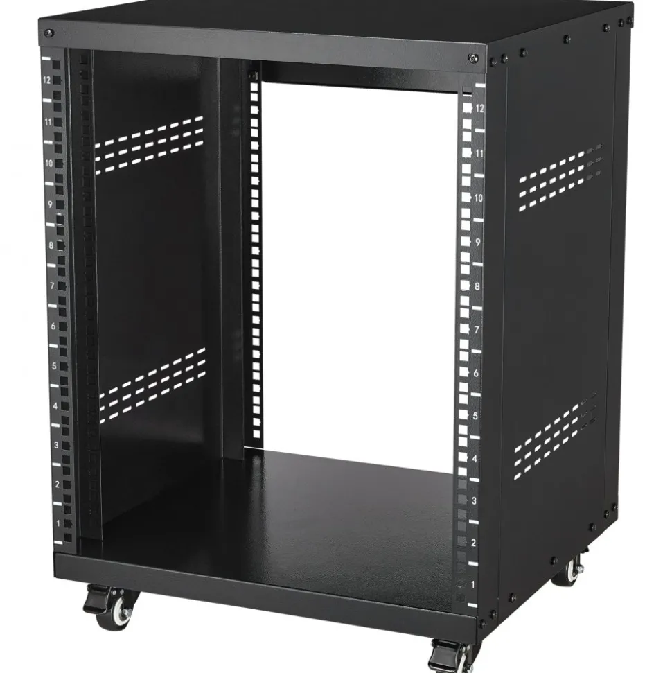 VEVOR 12U AV Rack Stand, 300 lbs Capacity, Network Stereo Recording Studio Rack with Lockable Caster Wheels Round & Square Holes, Special Vents for 19" Audio Video Musical & IT Equipment Mounting