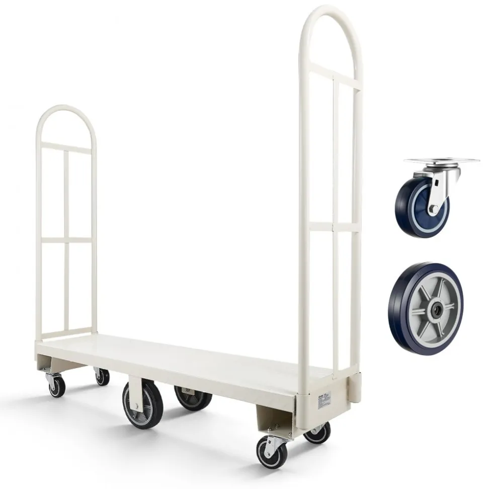 VEVOR U-Boat Platform Truck Dolly, 2000 lbs Load Capacity, Heavy Duty Steel Utility Cart, Industrial Hand Push Truck with Six Wheels and Dual Detachable Handles, for Warehouse, 60 x 16.1 x 59.5 in