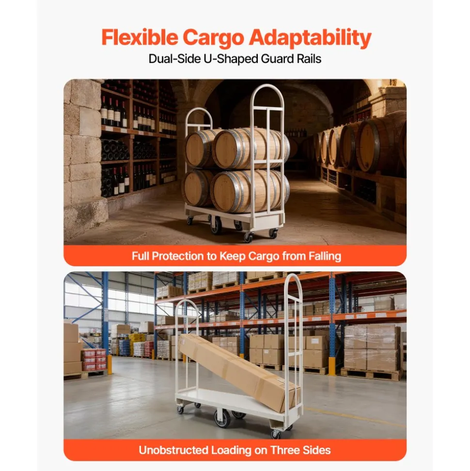 VEVOR U-Boat Platform Truck Dolly, 2000 lbs Load Capacity, Heavy Duty Steel Utility Cart, Industrial Hand Push Truck with Six Wheels and Dual Detachable Handles, for Warehouse, 60 x 16.1 x 59.5 in