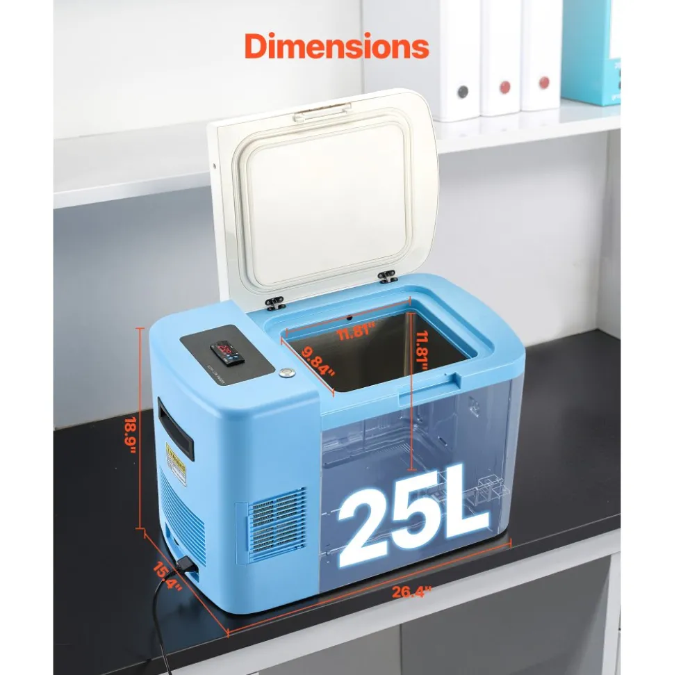 VEVOR Ultra Low Temperature Freezer, 25 L, −40 ℉ to −123 ℉ Adjustable Temp Range, with Digital Display, 304 Stainless Steel Liner, Portable Low Temperature Lab Freezer for Laboratory Samples Storage