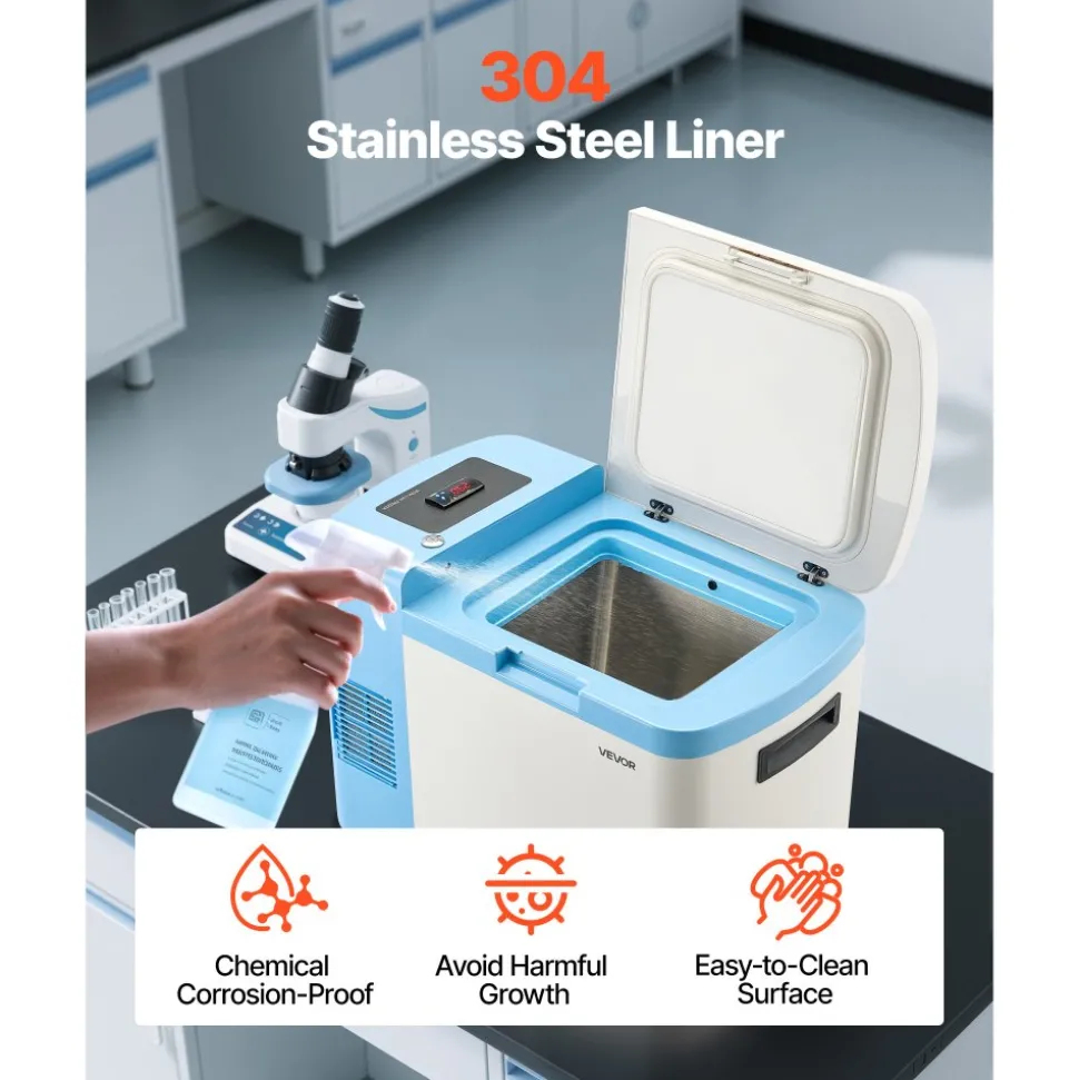 VEVOR Ultra Low Temperature Freezer, 25 L, −40 ℉ to −123 ℉ Adjustable Temp Range, with Digital Display, 304 Stainless Steel Liner, Portable Low Temperature Lab Freezer for Laboratory Samples Storage