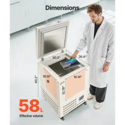 VEVOR Ultra Low Temperature Freezer, 58 L, −40℉ to −123℉ Adjustable Temp Range, with Rollers and Digital Display, 304 Stainless Steel Liner, Low Temperature Lab Freezer for Laboratory Samples Storage