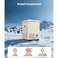 VEVOR Ultra Low Temperature Freezer, 58 L, −40℉ to −123℉ Adjustable Temp Range, with Rollers and Digital Display, 304 Stainless Steel Liner, Low Temperature Lab Freezer for Laboratory Samples Storage