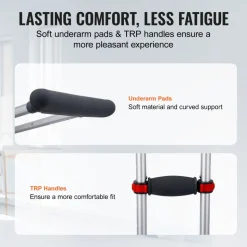 VEVOR Underarm Crutches, 13-Level Height Adjustable Underarm Walking Crutches, Lightweight Aluminum Crutches for Adults Teenager - with Soft Underarm Pad for Leg Injury Surgery Disabled, 1 Pair 300LBS