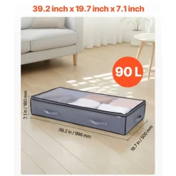 VEVOR Under Bed Storage with Clear Lids, 39.2 x 19.7 x 7.1 Inch, 90L Large Underbed Clothes Storage Containers, Low Profile Under Bed Drawer Shoe Organizer Bins Box for Blanket Shoe Bedroom, 6 Pack
