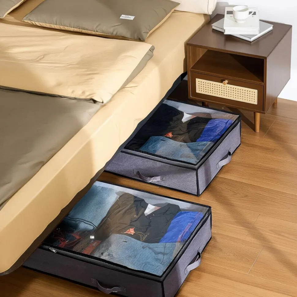 VEVOR Under Bed Storage with Clear Lids, 39.2 x 19.7 x 7.1 Inch, 90L Large Underbed Clothes Storage Containers, Low Profile Under Bed Drawer Shoe Organizer Bins Box for Blanket Shoe Bedroom, 6 Pack