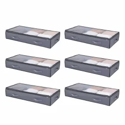 VEVOR Under Bed Storage with Clear Lids, 39.2 x 19.7 x 7.1 Inch, 90L Large Underbed Clothes Storage Containers, Low Profile Under Bed Drawer Shoe Organizer Bins Box for Blanket Shoe Bedroom, 6 Pack