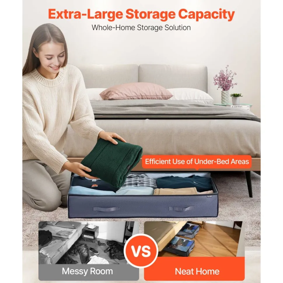 VEVOR Under Bed Storage with Clear Lids, 39.2 x 19.7 x 7.1 Inch, 90L Large Underbed Clothes Storage Containers, Low Profile Under Bed Drawer Shoe Organizer Bins Box for Blanket Shoe Bedroom, 4 Pack