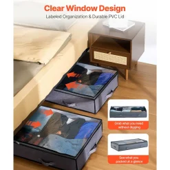 VEVOR Under Bed Storage with Clear Lids, 39.2 x 19.7 x 7.1 Inch, 90L Large Underbed Clothes Storage Containers, Low Profile Under Bed Drawer Shoe Organizer Bins Box for Blanket Shoe Bedroom, 4 Pack