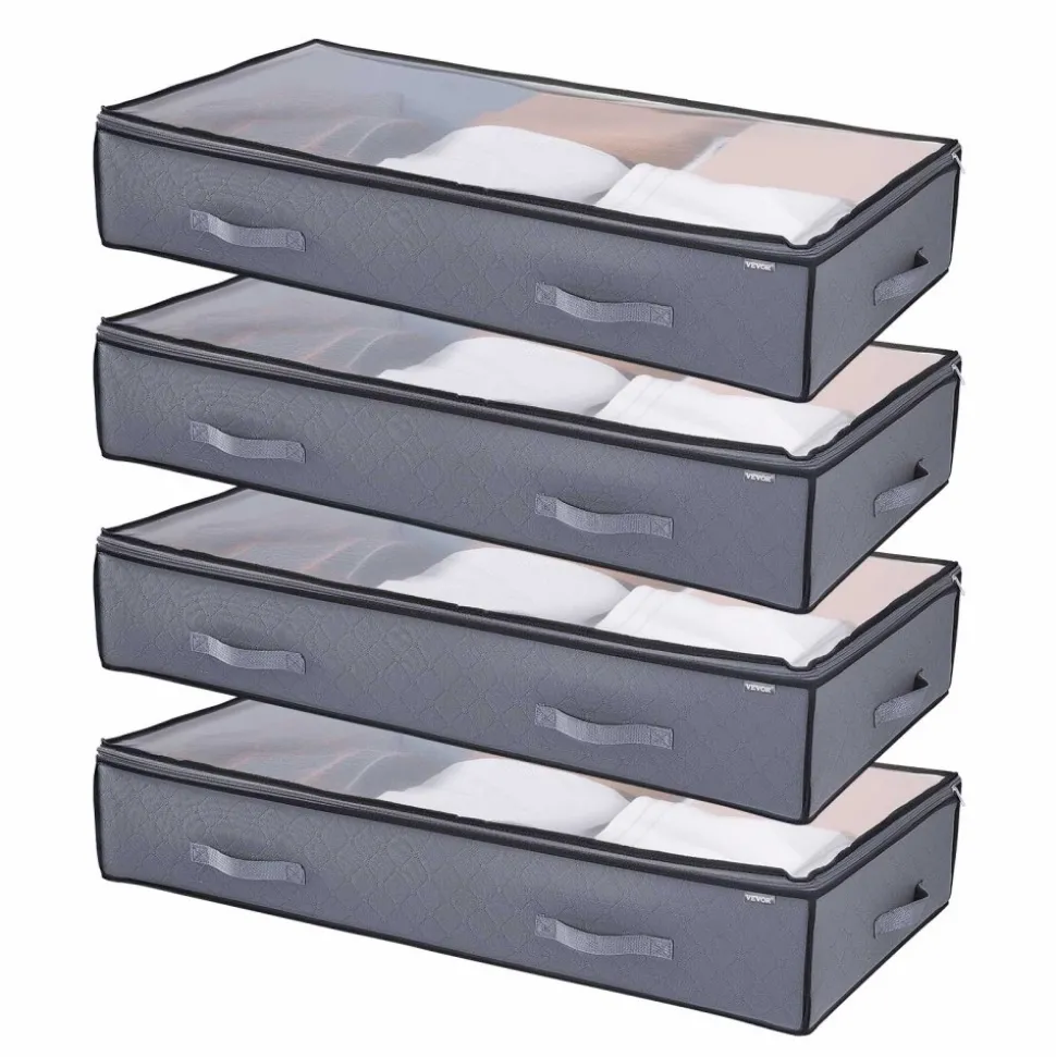 VEVOR Under Bed Storage with Clear Lids, 39.2 x 19.7 x 7.1 Inch, 90L Large Underbed Clothes Storage Containers, Low Profile Under Bed Drawer Shoe Organizer Bins Box for Blanket Shoe Bedroom, 4 Pack