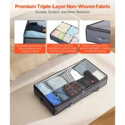 VEVOR Under Bed Storage with Clear Lids, 39.2 x 19.7 x 7.1 Inch, 90L Large Underbed Clothes Storage Containers, Low Profile Under Bed Drawer Shoe Organizer Bins Box for Blanket Shoe Bedroom, 4 Pack