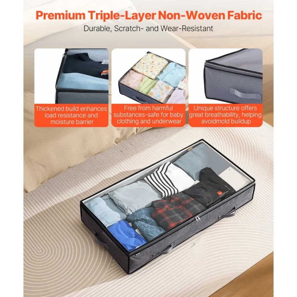 VEVOR Under Bed Storage with Clear Lids, 39.2 x 19.7 x 7.1 Inch, 90L Large Underbed Clothes Storage Containers, Low Profile Under Bed Drawer Shoe Organizer Bins Box for Blanket Shoe Bedroom, 4 Pack