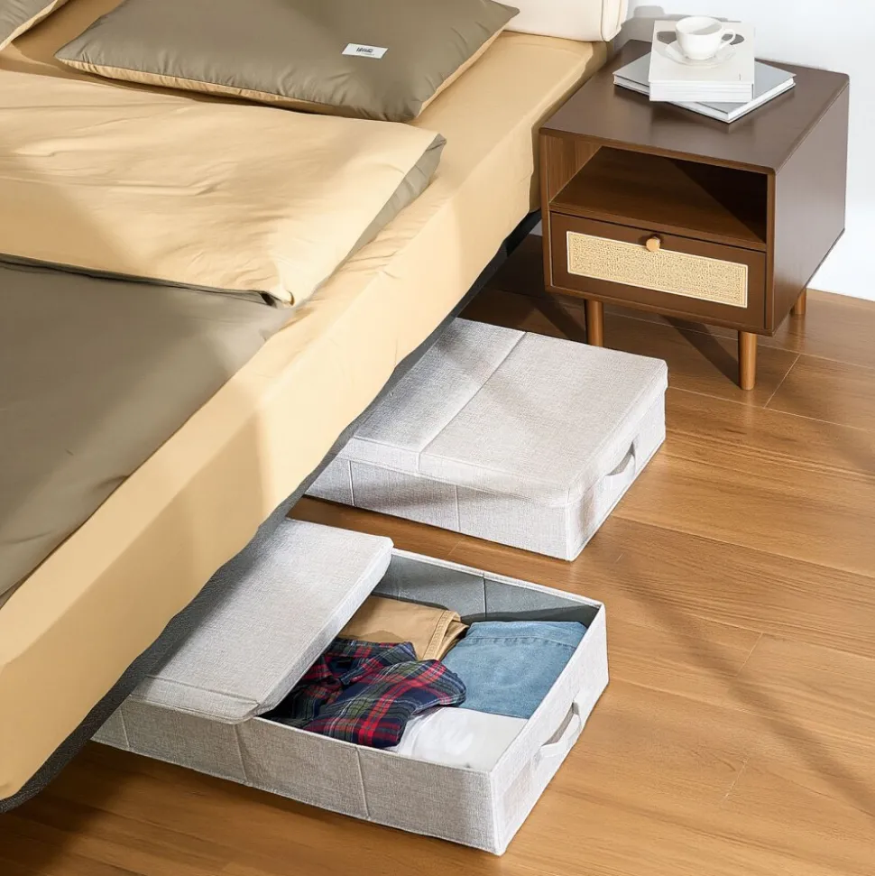 VEVOR Under Bed Storage with Lids, 31.7 x 15.9 x 6.1 Inch, 48L Large Underbed Clothes Storage Containers, Low Profile Gray Under Bed Drawer Shoe Organizer Bins Box for Blanket Shoe Bedroom, 2 Pack