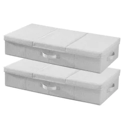 VEVOR Under Bed Storage with Lids, 31.7 x 15.9 x 6.1 Inch, 48L Large Underbed Clothes Storage Containers, Low Profile Gray Under Bed Drawer Shoe Organizer Bins Box for Blanket Shoe Bedroom, 2 Pack