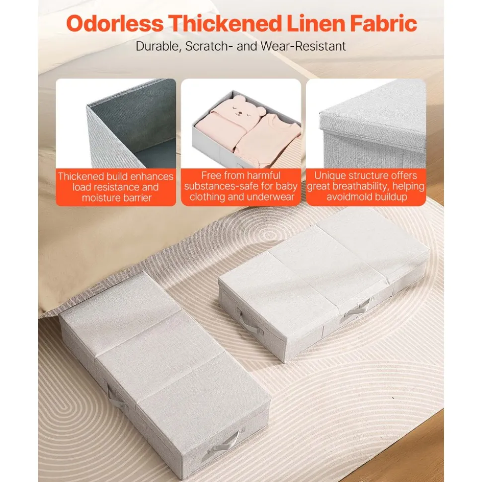 VEVOR Under Bed Storage with Lids, 31.7 x 15.9 x 6.1 Inch, 48L Large Underbed Clothes Storage Containers, Low Profile Gray Under Bed Drawer Shoe Organizer Bins Box for Blanket Shoe Bedroom, 2 Pack