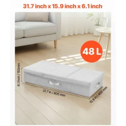 VEVOR Under Bed Storage with Lids, 31.7 x 15.9 x 6.1 Inch, 48L Large Underbed Clothes Storage Containers, Low Profile Gray Under Bed Drawer Shoe Organizer Bins Box for Blanket Shoe Bedroom, 2 Pack