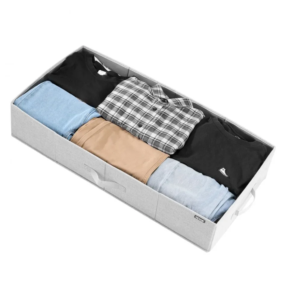 VEVOR Under Bed Storage with Lids, 31.7 x 15.9 x 6.1 Inch, 48L Large Underbed Clothes Storage Containers, Low Profile Gray Under Bed Drawer Shoe Organizer Bins Box for Blanket Shoe Bedroom, 2 Pack