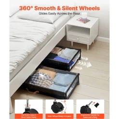 VEVOR Under Bed Storage with Wheels, 36.0 x 18.1 x 7.3 inch, Underbed Containers with Clear Lid, Underbed Shoe Organizer, Rolling Under the Bed Storage Bins for Clothes Shoes Blankets Bedroom, 2 Pack