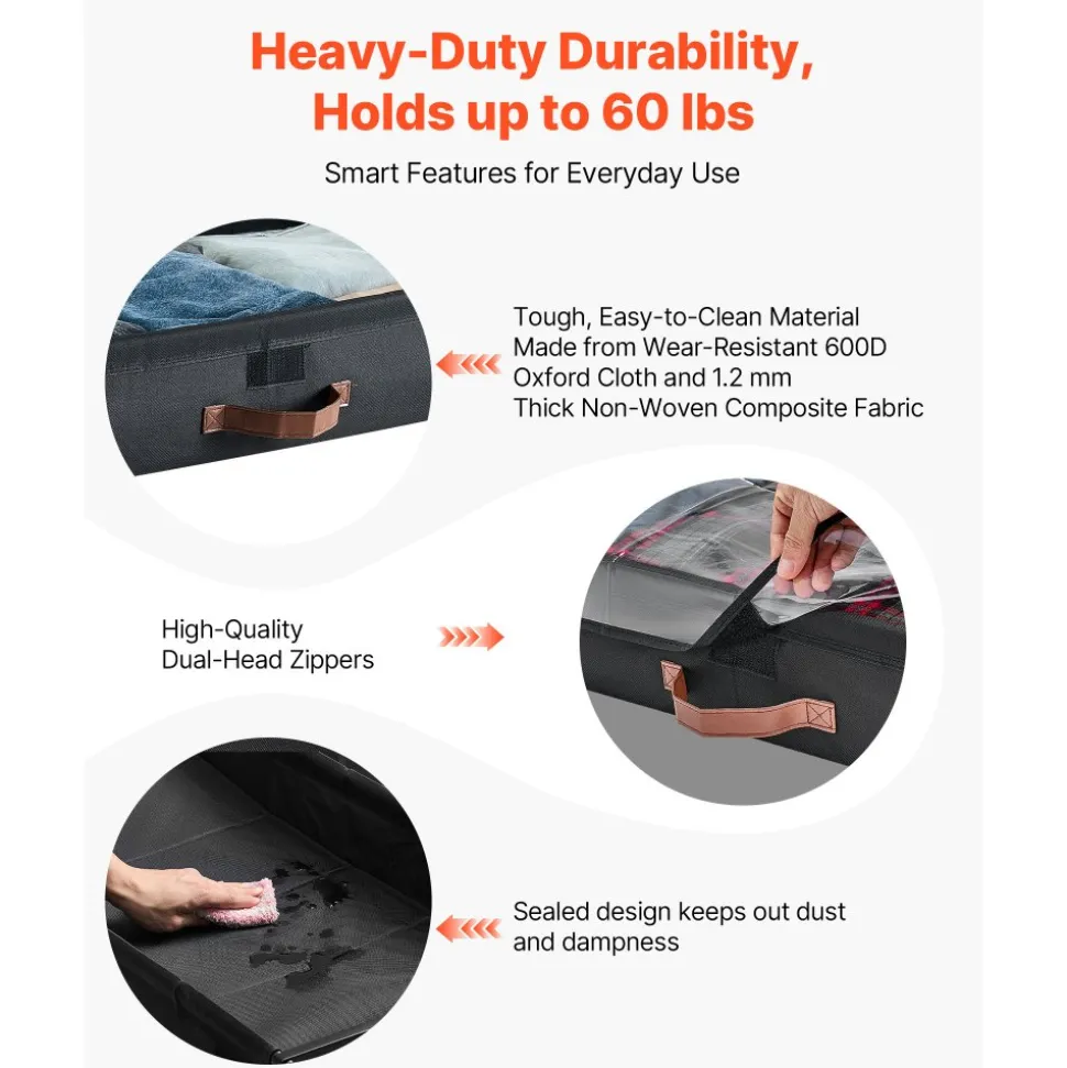 VEVOR Under Bed Storage with Wheels, 36.0 x 18.1 x 7.3 inch, Underbed Containers with Clear Lid, Underbed Shoe Organizer, Rolling Under the Bed Storage Bins for Clothes Shoes Blankets Bedroom, 2 Pack