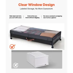 VEVOR Under Bed Storage with Wheels, 36.0 x 18.1 x 7.3 inch, Underbed Containers with Clear Lid, Underbed Shoe Organizer, Rolling Under the Bed Storage Bins for Clothes Shoes Blankets Bedroom, 2 Pack