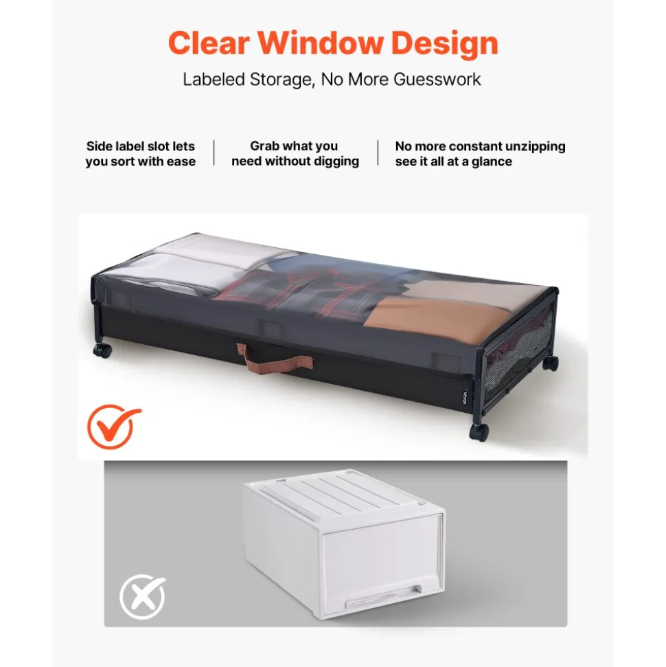VEVOR Under Bed Storage with Wheels, 36.0 x 18.1 x 7.3 inch, Underbed Containers with Clear Lid, Underbed Shoe Organizer, Rolling Under the Bed Storage Bins for Clothes Shoes Blankets Bedroom, 2 Pack