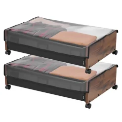 VEVOR Under Bed Storage with Wheels, 25.6 x 18.1 x 7.1 inch Underbed Containers, Underbed Shoes Organizer with Lockable Wheels, Rolling Under the Bed Storage Bins for Clothes, Shoes, Blankets, 2 Pack