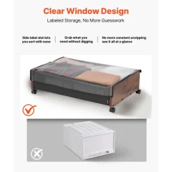 VEVOR Under Bed Storage with Wheels, 25.6 x 18.1 x 7.1 inch Underbed Containers, Underbed Shoes Organizer with Lockable Wheels, Rolling Under the Bed Storage Bins for Clothes, Shoes, Blankets, 2 Pack