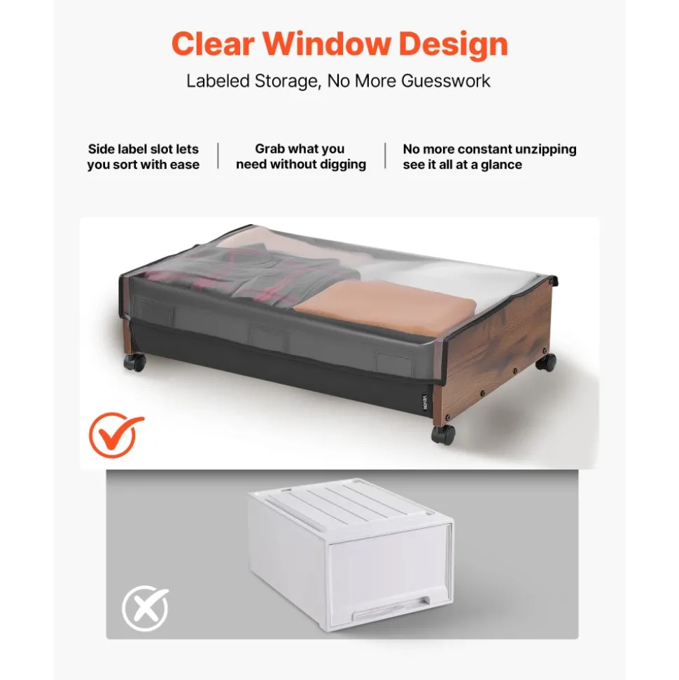 VEVOR Under Bed Storage with Wheels, 25.6 x 18.1 x 7.1 inch Underbed Containers, Underbed Shoes Organizer with Lockable Wheels, Rolling Under the Bed Storage Bins for Clothes, Shoes, Blankets, 2 Pack