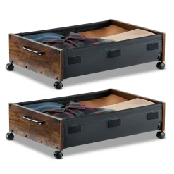 VEVOR Under Bed Storage with Wheels, 25.6 x 18.1 x 7.1 inch Underbed Containers, Underbed Shoes Organizer with Lockable Wheels, Rolling Under the Bed Storage Bins for Clothes, Shoes, Blankets, 2 Pack