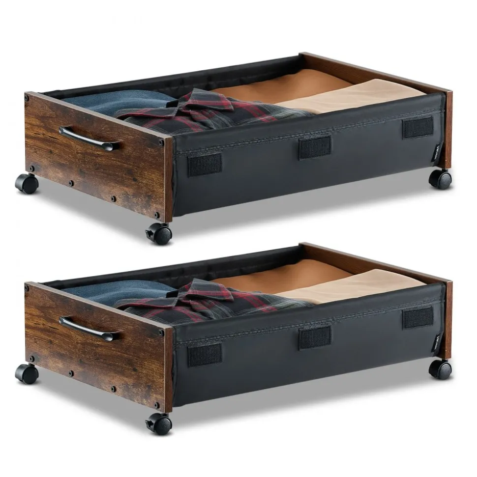 VEVOR Under Bed Storage with Wheels, 25.6 x 18.1 x 7.1 inch Underbed Containers, Underbed Shoes Organizer with Lockable Wheels, Rolling Under the Bed Storage Bins for Clothes, Shoes, Blankets, 2 Pack