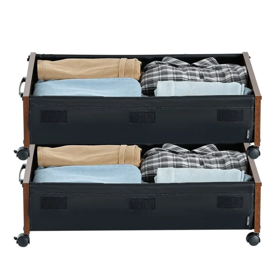 VEVOR Under Bed Storage with Wheels, 25.6 x 18.1 x 7.1 inch Underbed Containers, Underbed Shoes Organizer with Lockable Wheels, Rolling Under the Bed Storage Bins for Clothes, Shoes, Blankets, 2 Pack