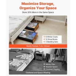 VEVOR Under Bed Storage with Wheels, 25.6 x 18.1 x 7.1 inch Underbed Containers, Underbed Shoes Organizer with Lockable Wheels, Rolling Under the Bed Storage Bins for Clothes, Shoes, Blankets, 2 Pack