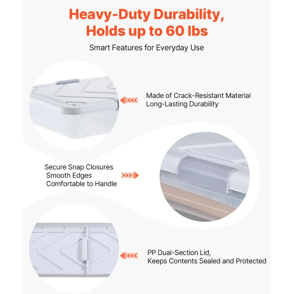 VEVOR Under Bed Storage with Wheels, 31.7 x 15.6 x 6.9 inch Underbed Containers, Underbed Shoes Organizer with Lid & Gray Latch, Rolling Under the Bed Storage Bins for Clothes Shoes Blankets, 4 Pack