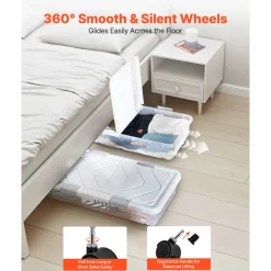 VEVOR Under Bed Storage with Wheels, 31.7 x 15.6 x 6.9 inch Underbed Containers, Underbed Shoes Organizer with Lid & Gray Latch, Rolling Under the Bed Storage Bins for Clothes Shoes Blankets, 4 Pack