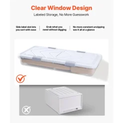 VEVOR Under Bed Storage with Wheels, 31.7 x 15.6 x 6.9 inch Underbed Containers, Underbed Shoes Organizer with Lid & Gray Latch, Rolling Under the Bed Storage Bins for Clothes Shoes Blankets, 4 Pack