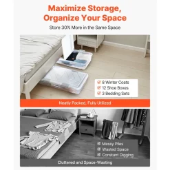 VEVOR Under Bed Storage with Wheels, 31.7 x 15.6 x 6.9 inch Underbed Containers, Underbed Shoes Organizer with Lid & Gray Latch, Rolling Under the Bed Storage Bins for Clothes Shoes Blankets, 4 Pack