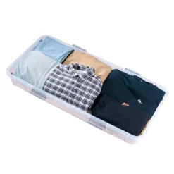 VEVOR Under Bed Storage with Wheels, 31.7 x 15.6 x 6.9 inch Underbed Containers, Underbed Shoes Organizer with Lid & Gray Latch, Rolling Under the Bed Storage Bins for Clothes Shoes Blankets, 4 Pack