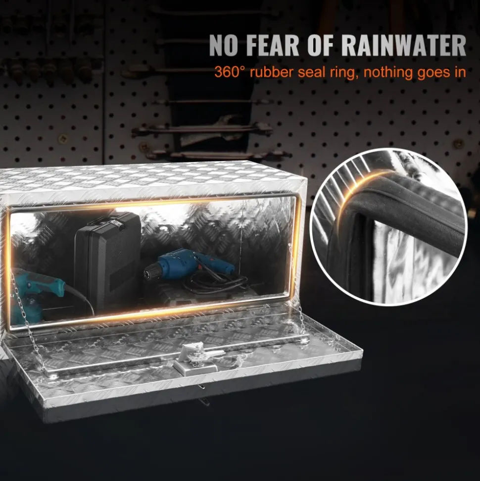 VEVOR Underbody Truck Box, 36"×17"×18" Pickup Storage Box, Heavy Duty Aluminum Diamond Plate Tool Box with Lock and Keys, Waterproof Trailer Storage Box with T-Handle Latch for Truck, Van, Trailer