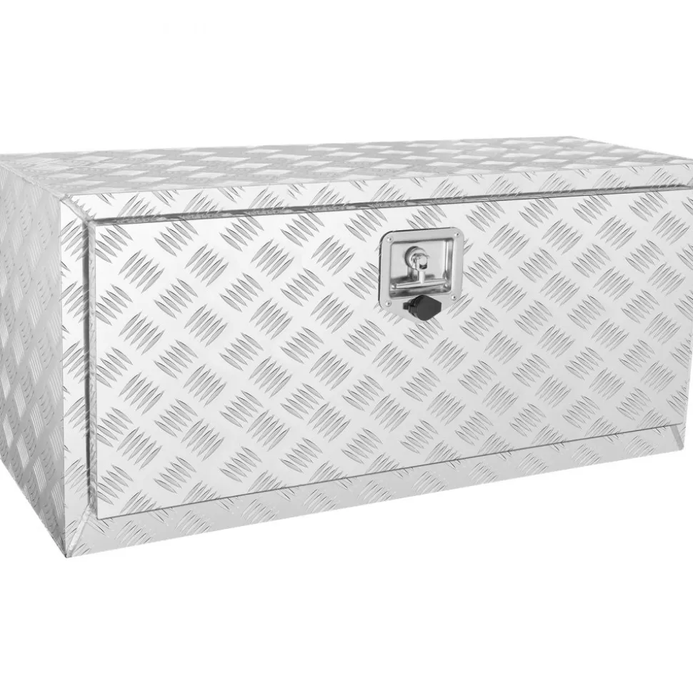VEVOR Underbody Truck Box, 36"×17"×18" Pickup Storage Box, Heavy Duty Aluminum Diamond Plate Tool Box with Lock and Keys, Waterproof Trailer Storage Box with T-Handle Latch for Truck, Van, Trailer