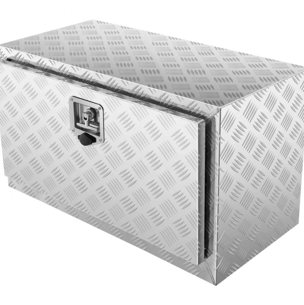 VEVOR Underbody Truck Box, 30"×17"×18" Pickup Storage Box, Heavy Duty Aluminum Diamond Plate Tool Box with Lock and Keys, Waterproof Trailer Storage Box with T-Handle Latch for Truck, Van, Trailer