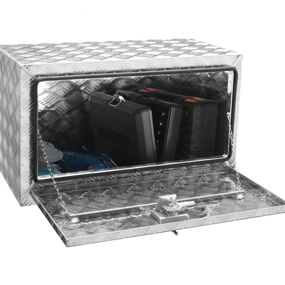 VEVOR Underbody Truck Box, 30"×14"×16" Pickup Storage Box, Heavy Duty Aluminum Diamond Plate Tool Box with Lock and Keys, Waterproof Trailer Storage Box with T-Handle Latch for Truck, Van, Trailer