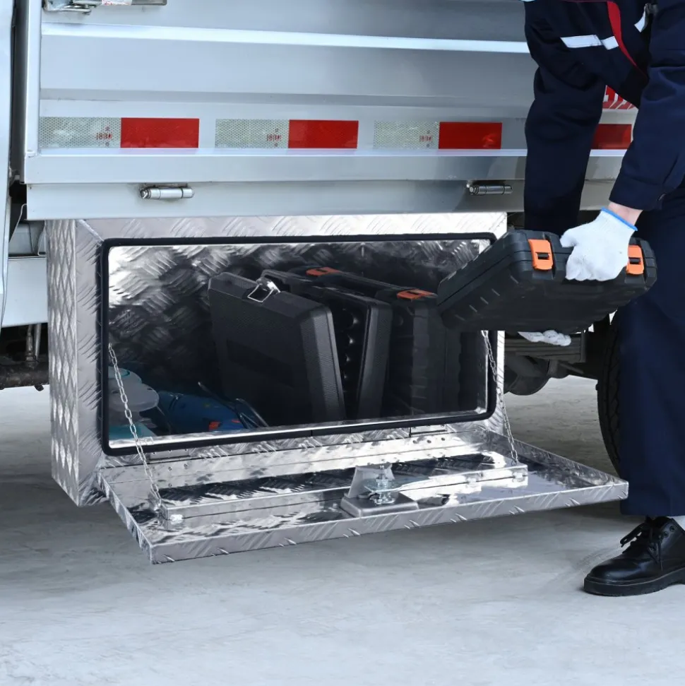 VEVOR Underbody Truck Box, 30"×14"×16" Pickup Storage Box, Heavy Duty Aluminum Diamond Plate Tool Box with Lock and Keys, Waterproof Trailer Storage Box with T-Handle Latch for Truck, Van, Trailer