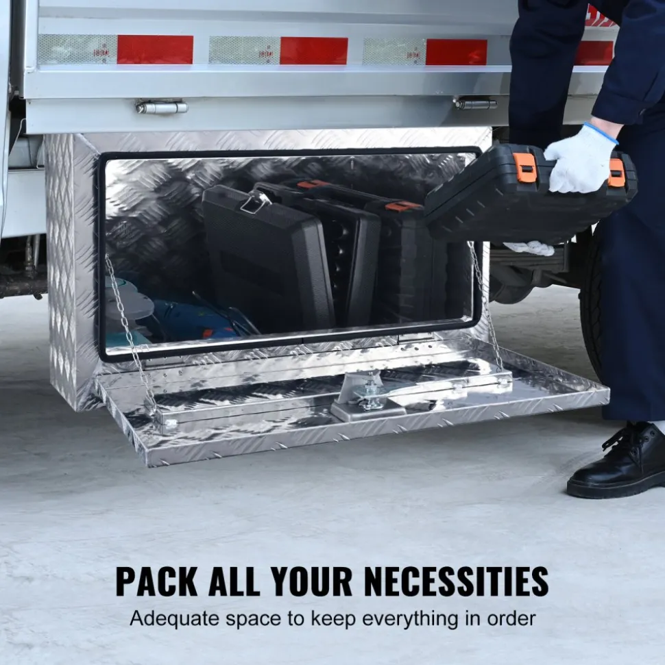 VEVOR Underbody Truck Box, 30"×14"×16" Pickup Storage Box, Heavy Duty Aluminum Diamond Plate Tool Box with Lock and Keys, Waterproof Trailer Storage Box with T-Handle Latch for Truck, Van, Trailer