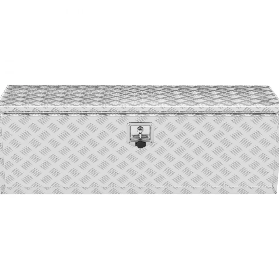 VEVOR Underbody Truck Box, 48"×17"×18" Pickup Storage Box, Heavy Duty Aluminum Diamond Plate Tool Box with Lock and Keys, Waterproof Trailer Storage Box with T-Handle Latch for Truck, Van, Trailer