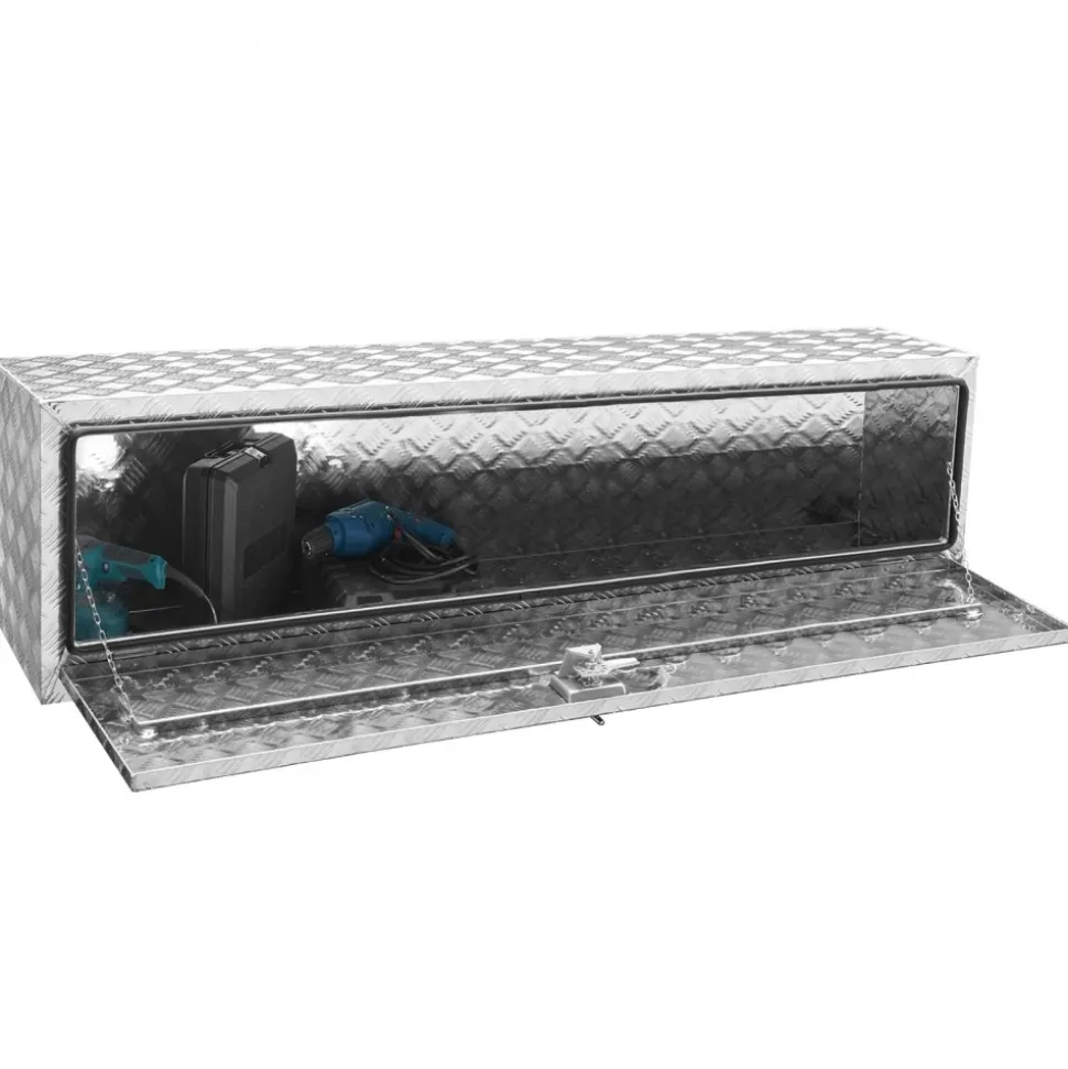 VEVOR Underbody Truck Box, 60"×17"×18" Pickup Storage Box, Heavy Duty Aluminum Diamond Plate Tool Box with Lock and Keys, Waterproof Trailer Storage Box with T-Handle Latch for Truck, Van, Trailer