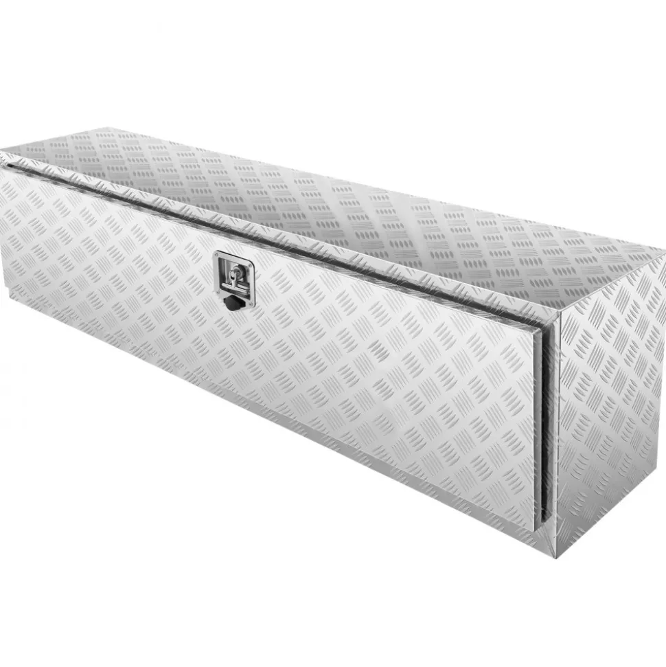 VEVOR Underbody Truck Box, 60"×17"×18" Pickup Storage Box, Heavy Duty Aluminum Diamond Plate Tool Box with Lock and Keys, Waterproof Trailer Storage Box with T-Handle Latch for Truck, Van, Trailer