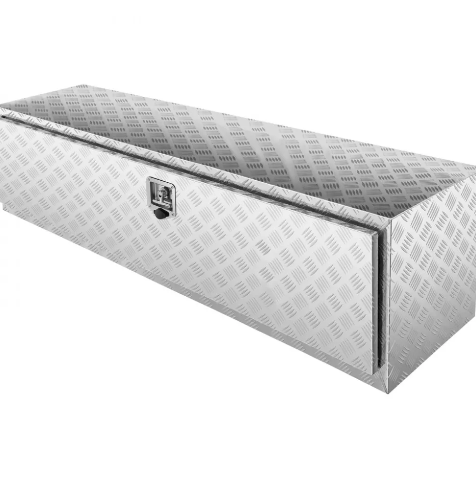 VEVOR Underbody Truck Box, 60"×24"×24" Pickup Storage Box, Heavy Duty Aluminum Diamond Plate Tool Box with Lock and Keys, Waterproof Trailer Storage Box with T-Handle Latch for Truck, Van, Trailer